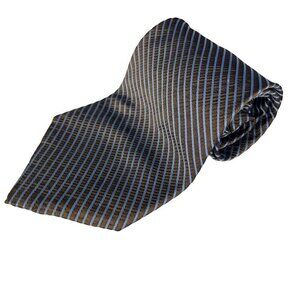 GIANNINI 100% Italian Silk‎ Striped Blue Copper Brown Tie 3.75'"